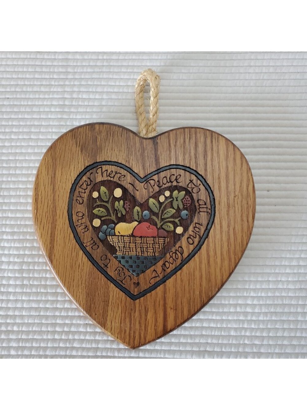 Heart Wood Wall Hanging 1992 Woodcut Engraving Inc 6.5"x6.5" Vintage Folk Art
